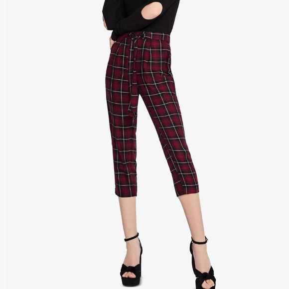 BCBGeneration Cropped Plaid Pants Pull On Tie - Picture 3 of 9